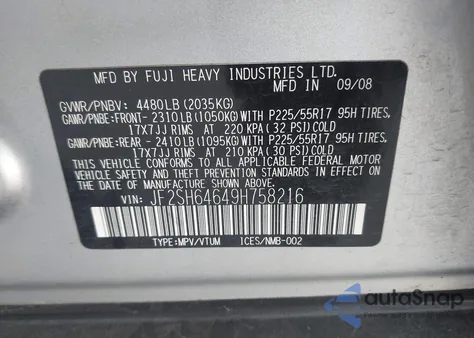 2009 Subaru Forester 2.5X Limited z USA, uszkodzony, nr VIN JF2SH64649H758216